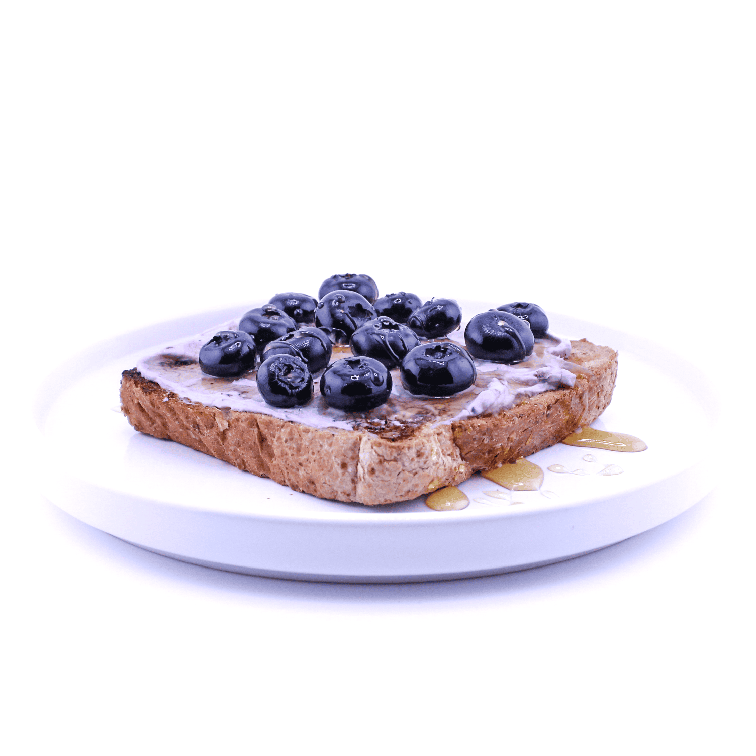 Blueberry Toast - Blueberry cream cheese, blueberries, honey drizzle on toasted honey wheat, Vegetarian