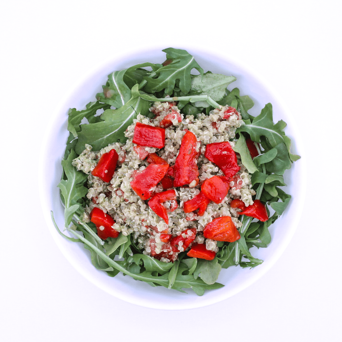Quinoa Salad - Quinoa, green goodness dressing, roasted red peppers, arugula