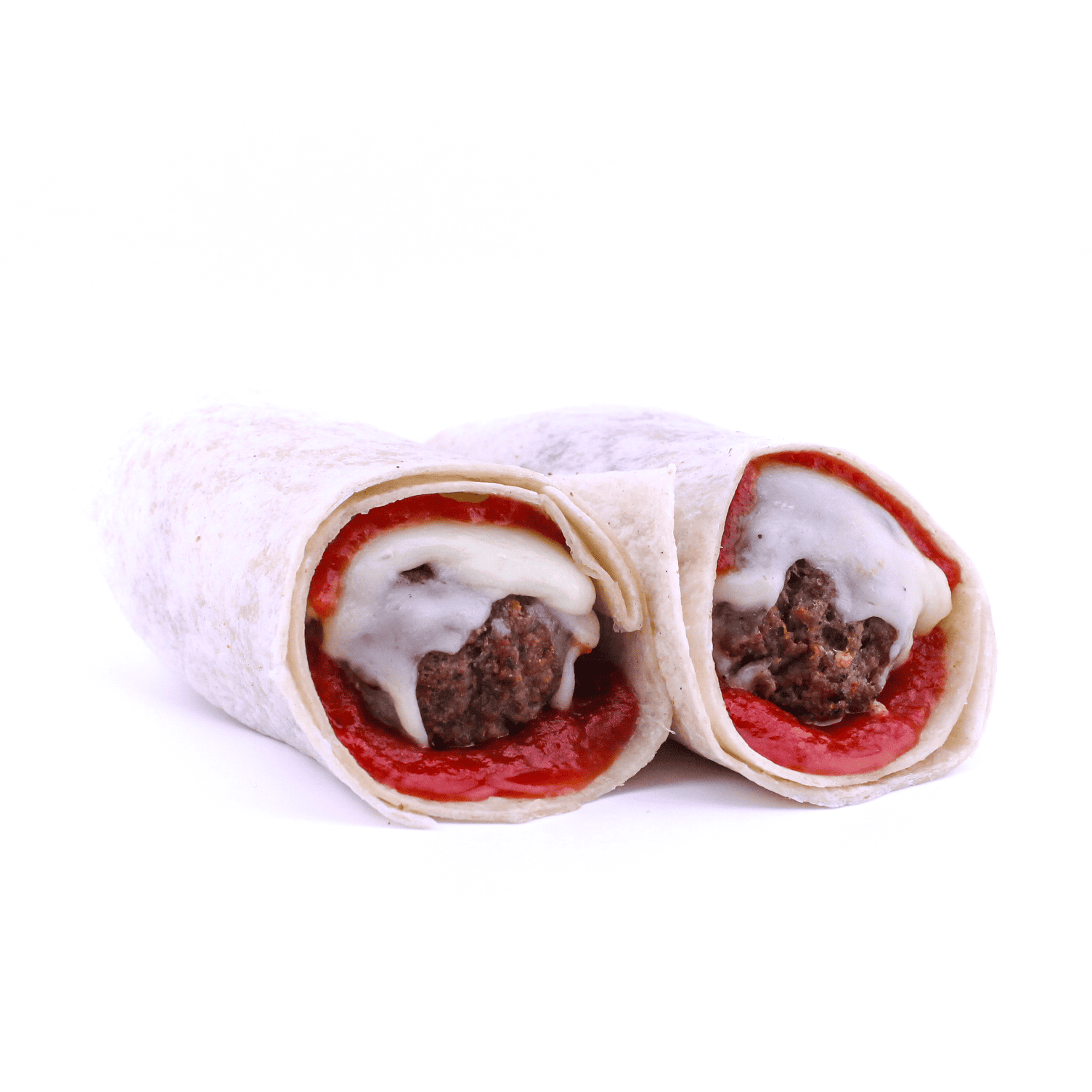 The Goodfella (Hot Wrap) - Beef and pork meatballs, mozzarella cheese, tomato sauce wrapped in a flour tortilla