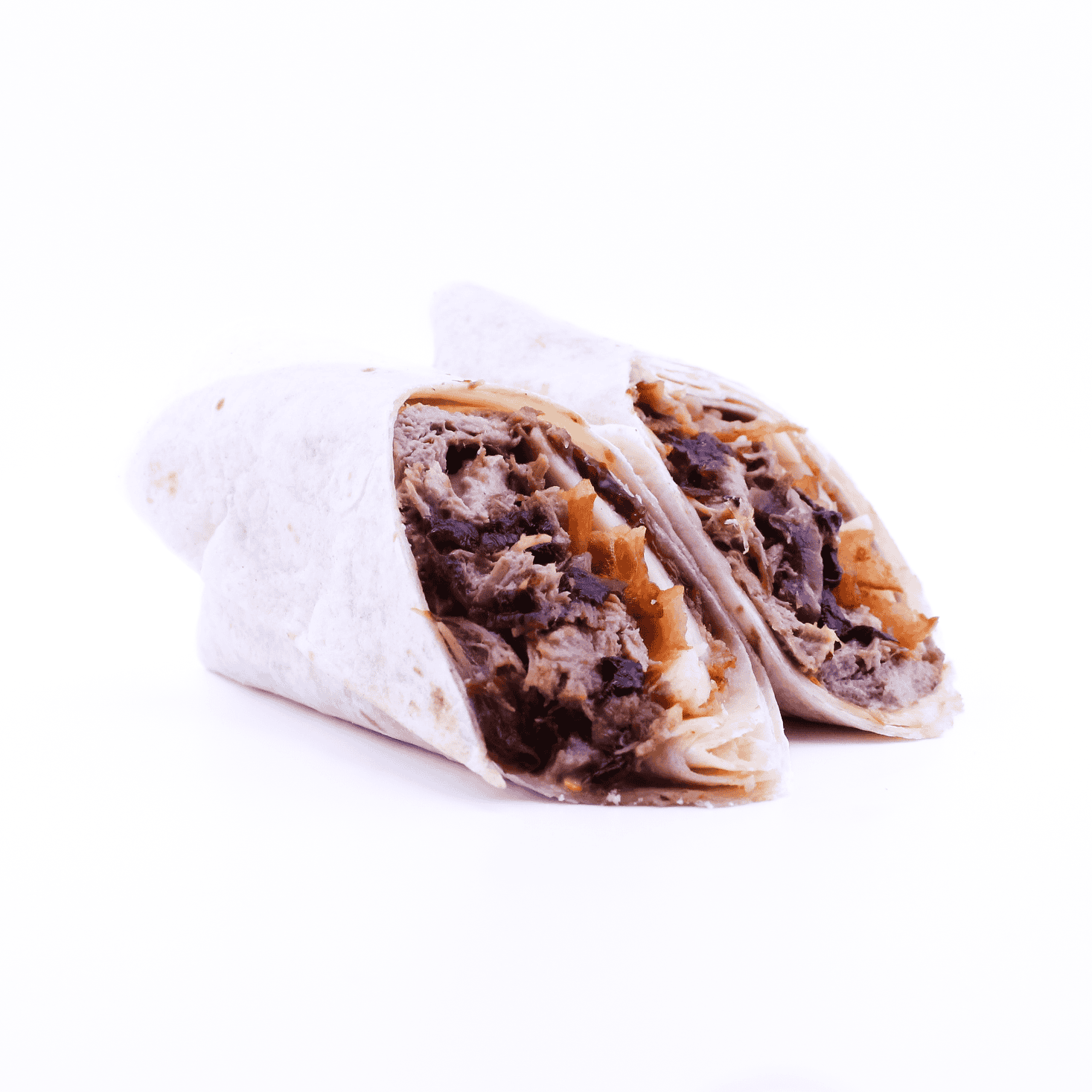 Slow roasted pork and onions, bacon, Cabot white cheddar cheese, spicy aioli, barbeque sauce wrapped in a flour tortilla