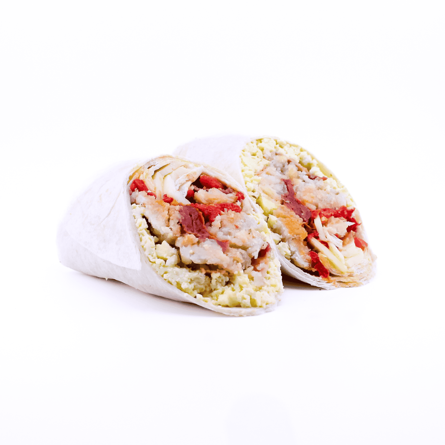 Scrambled egg, bacon, crispy potato hash, roasted red peppers, Cabot white cheddar cheese, roasted tomatoes, green goodness aioli, wrapped in a flour tortilla